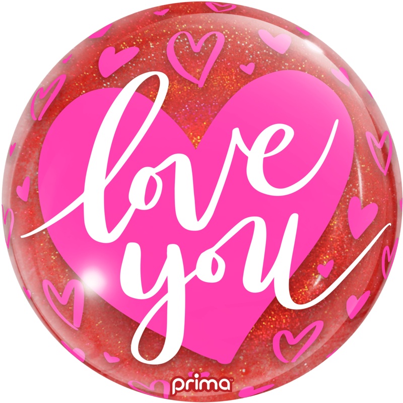 Air-Filled Love You Pink Hearts Red Glitter Sphere - 10"