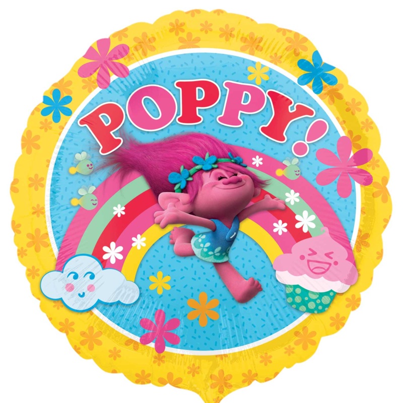 COLLECTION ONLY -  1 Trolls Poppy Licensed Standard Foil Balloon Filled with Helium & Dressed with Ribbon & Weight