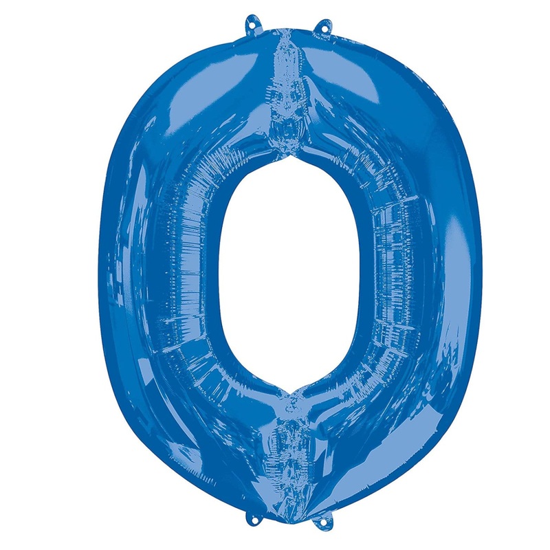 COLLECTION ONLY - Blue Letter O Filled with Helium & Dressed with Ribbon & Weight