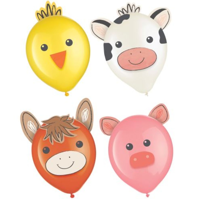Farm Animals Barnyard Party Latex Balloons Assorted Pack of 6