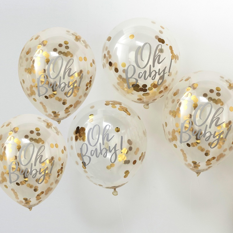 Gold Confetti Oh Baby Shower Balloons 12Inches Pack of 5
