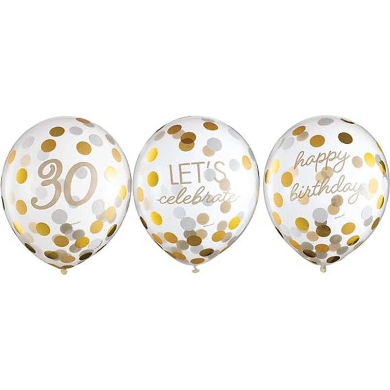 Golden Age 30th Birthday Latex Confetti Balloons 12Inches Pack of 6