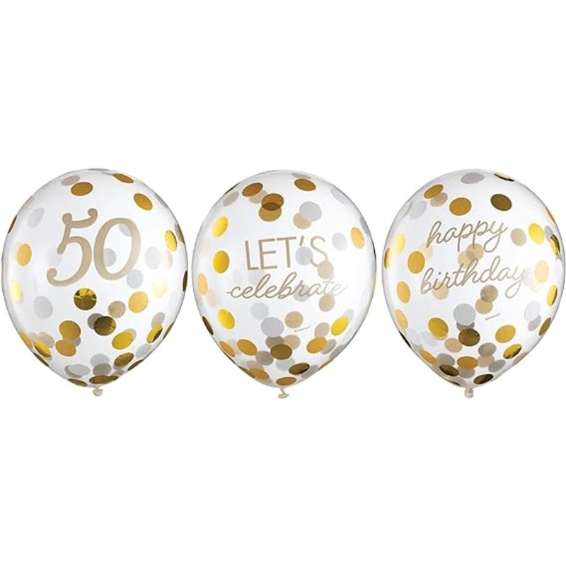Golden Age 50th Birthday Latex Confetti Balloons 12Inches Pack of 6
