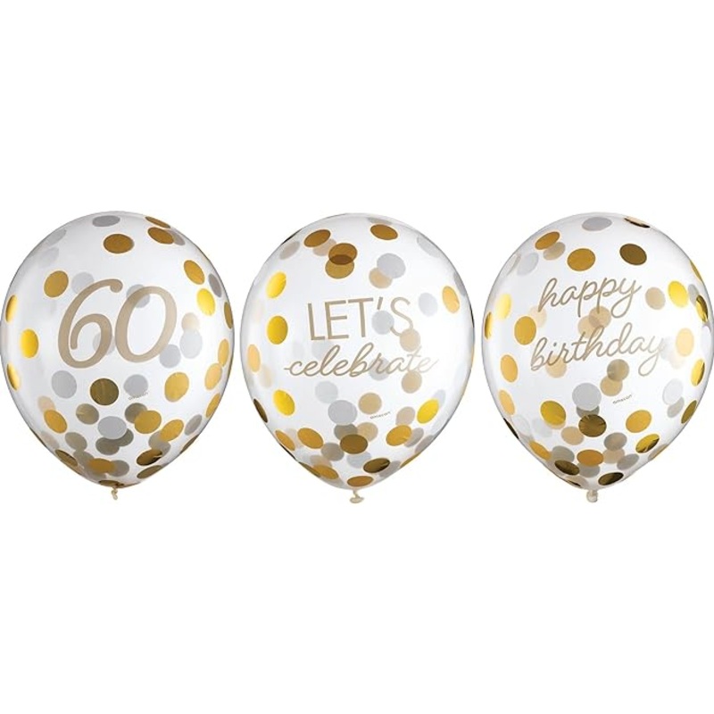 Golden Age 60th Birthday Latex Confetti Balloons 12Inches Pack of 6