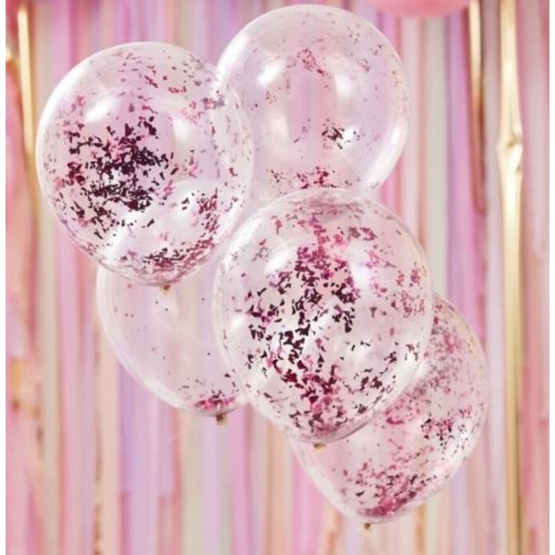 Hot Pink Confetti Latex Balloons 12Inches Pack of 5