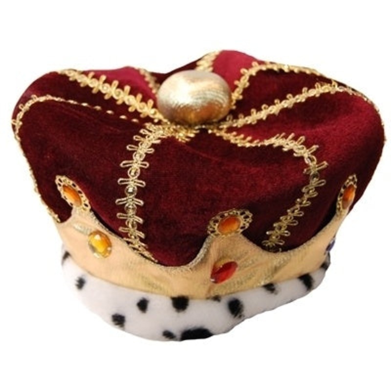 Jewelled Burgundy & Gold Plush King Crown