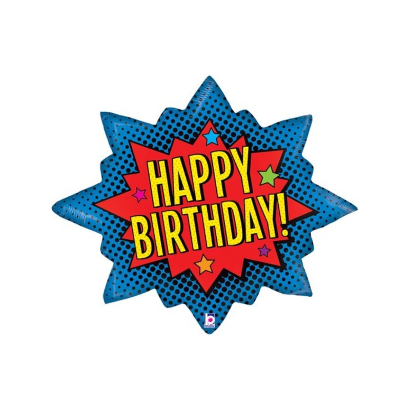 Large Superhero Happy Birthday Foil Balloon Filled with Helium