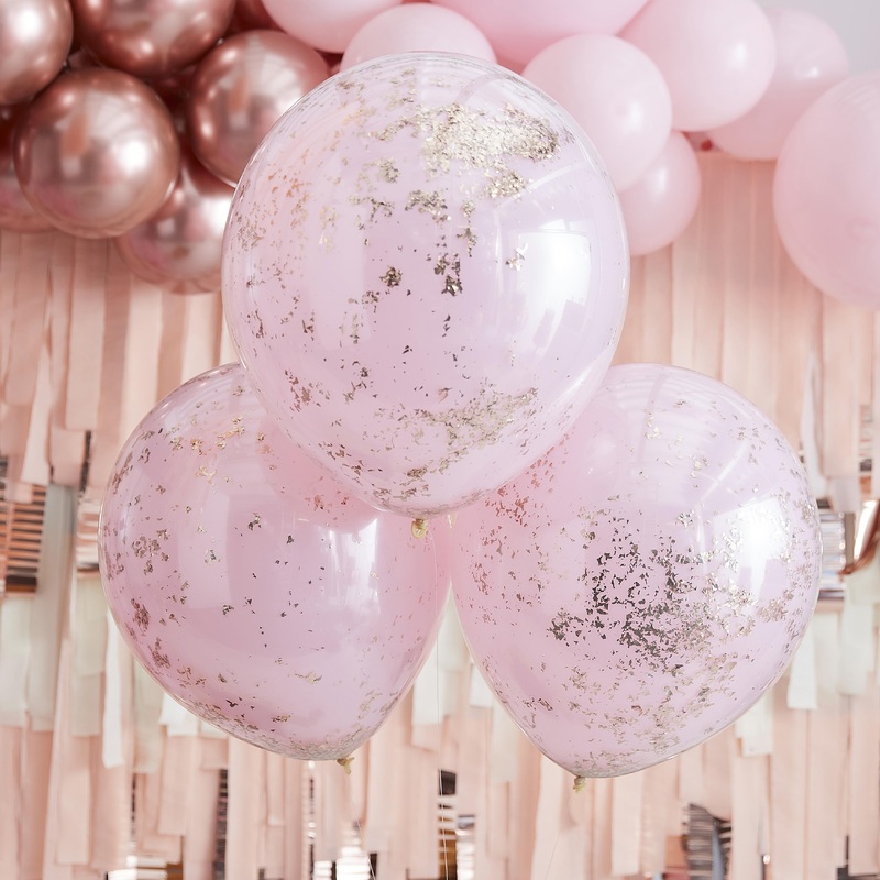Pink & Rose Gold Confetti Balloons 18 Inches Pack of 3