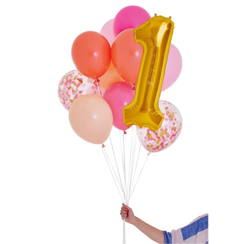 Pink Shimmer Balloon Set and Foil Number Filled with Helium