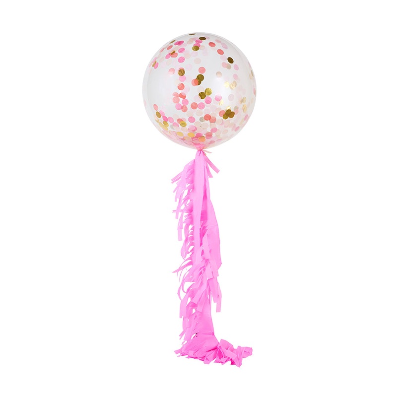 Pink Shimmer Jumbo and Fringe Filled with Helium