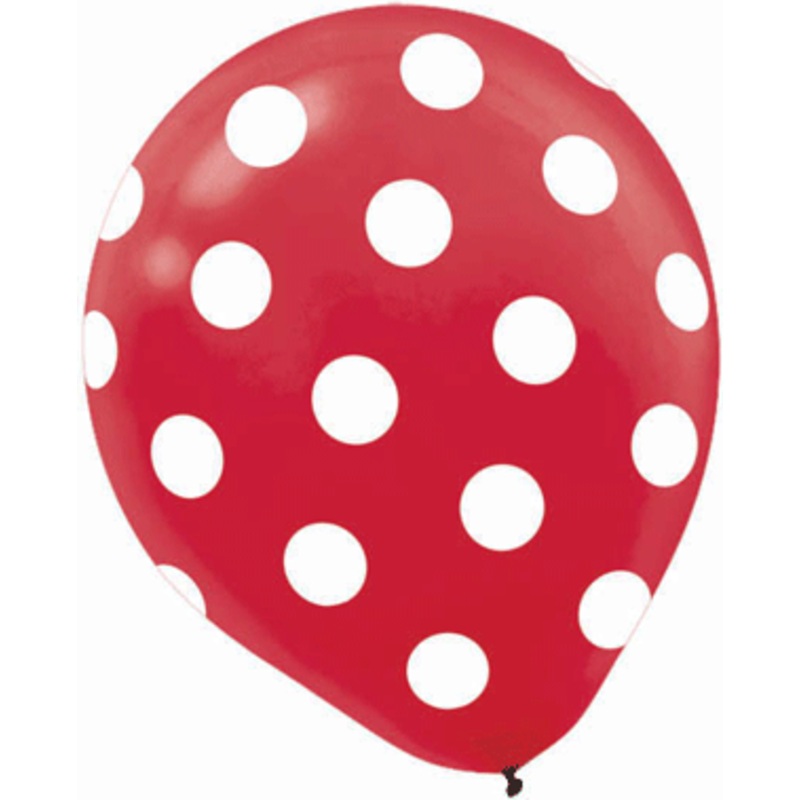Printed Polka Dots Red Latex Balloons 12Inches Pack of 6