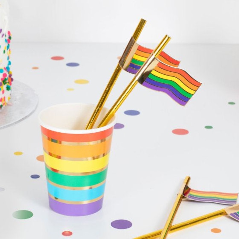 Rainbow Gold Foiled Flag Straws 16pack
