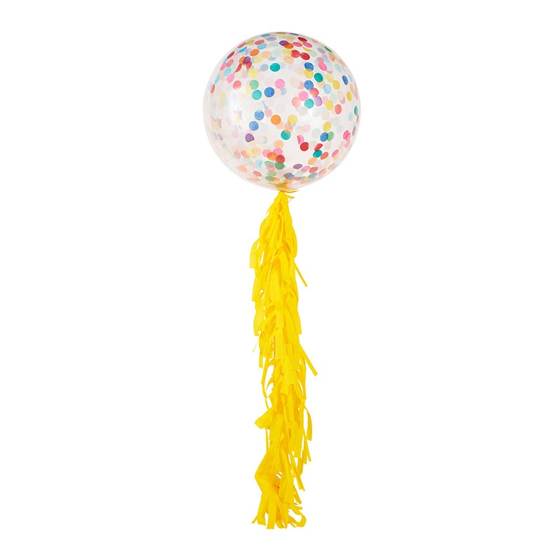 Rainbow Jumbo Confetti Balloon and Fringe Filled with Helium