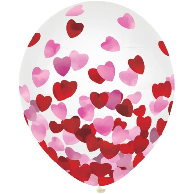 Red & Pink Hearts Confetti Latex Balloons 12Inches Pack of 6