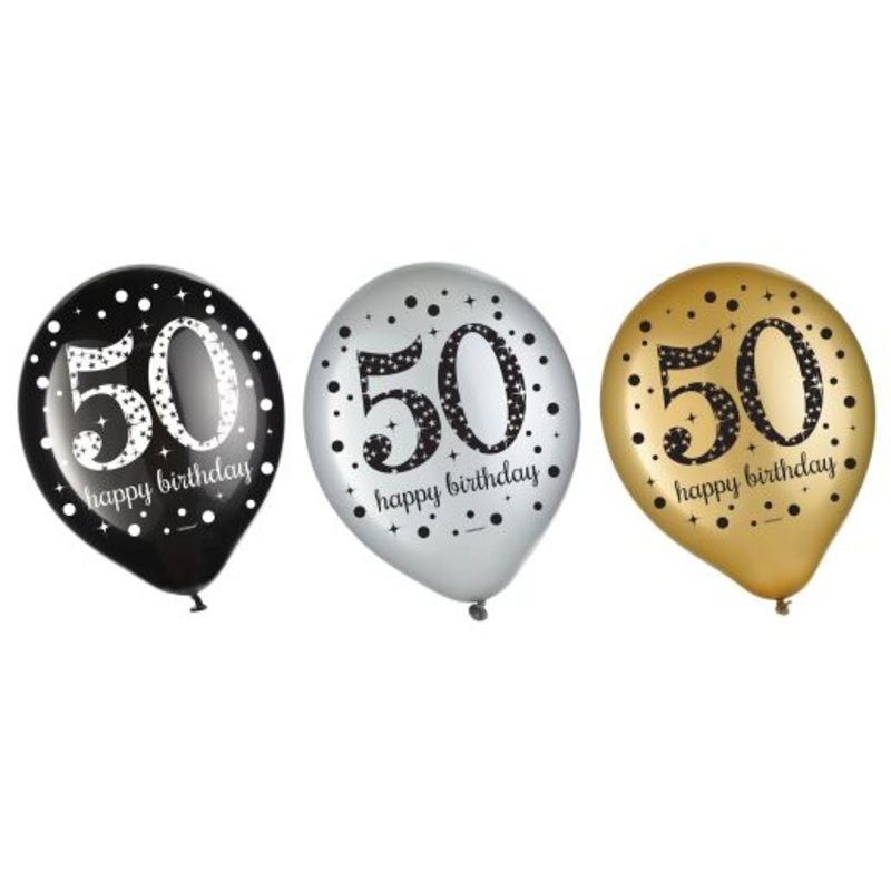 Sparkling 50th Birthday Latex Balloons 12Inches Assorted Pack of 15