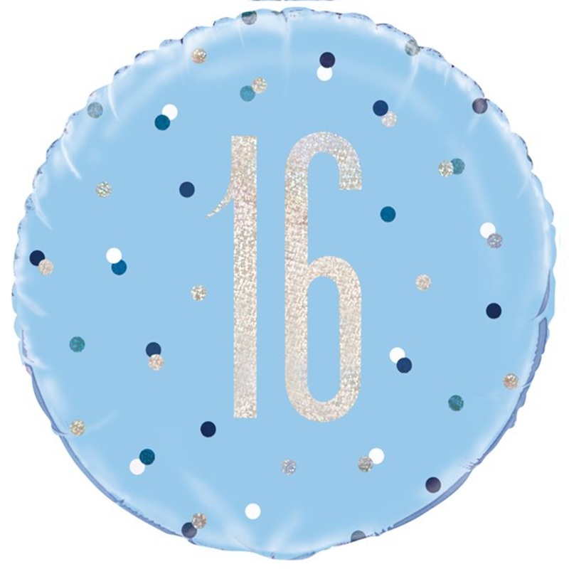 COLLECTION ONLY - 1 Blue 16 Foil Balloon Standard Foil Filled with Helium & Dressed with Ribbon & Weight