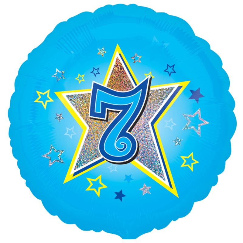 COLLECTION ONLY - 1 Blue Number 7 Standard Foil Balloon Filled with Helium & Dressed with Ribbon & Weight