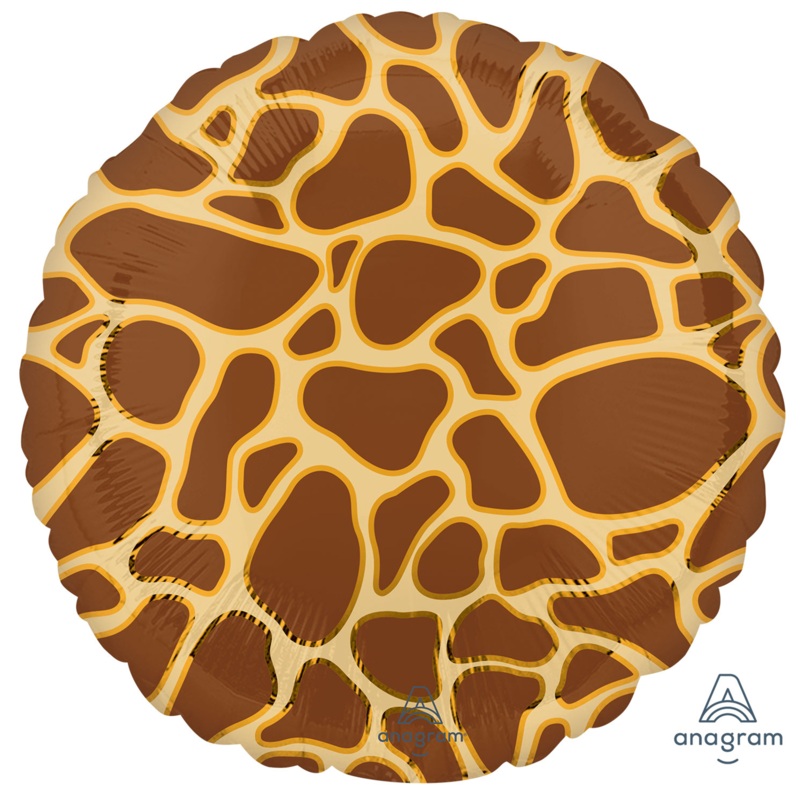 COLLECTION ONLY -  1 Giraffe Print Standard Foil Balloon Filled with Helium & Dressed with Ribbon & Weight