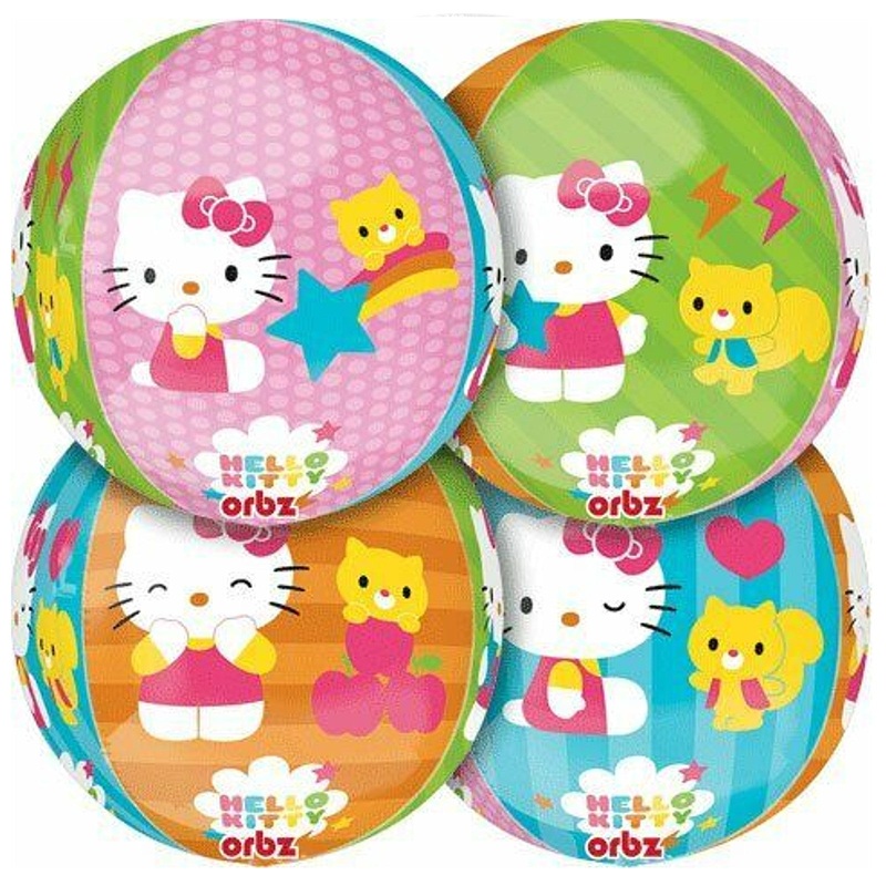 COLLECTION ONLY - 1 Hello Kitty Orbz Balloon Filled with Helium & Dressed with a Balloon Collar, Ribbon & Weight
