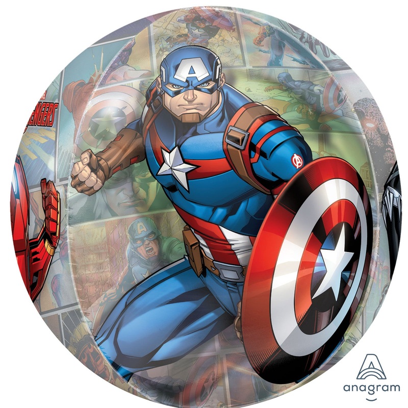 COLLECTION ONLY - 1 Marvel Avengers Power Unite Orbz Balloon Filled with Helium & Dressed with a Balloon Collar, Ribbon & Weight