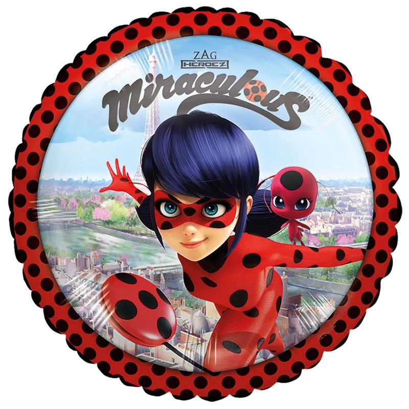 Collection Only - 1 Miraculous Licensed Standard Foil Balloon Filled with Helium & Dressed with Ribbon & Weight