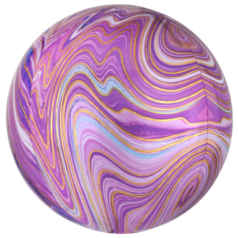 COLLECTION ONLY - 1 Purple Marblez 16" Orbz Balloon Filled with Helium & Dressed with a Balloon Collar, Ribbon & Weight