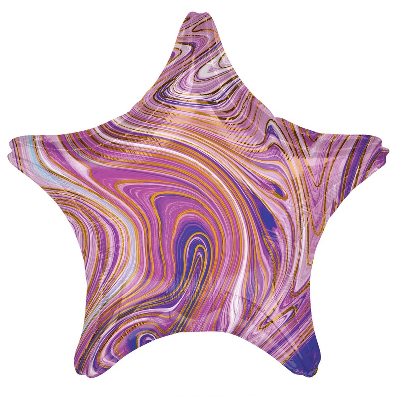 COLLECTION ONLY - 1 Purple, Pink & Gold Marblez Foil Balloon Filled with Helium & Dressed with Ribbon & Weight