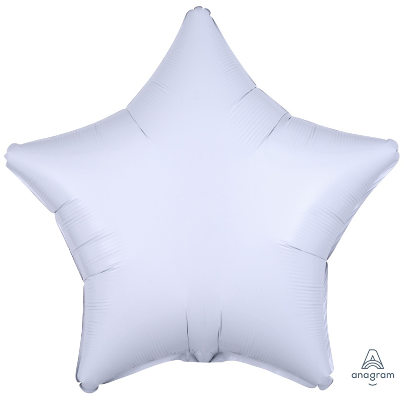 COLLECTION ONLY -  1 White 18" Star Foil Balloon Filled with Helium & Dressed with Ribbon & Weight
