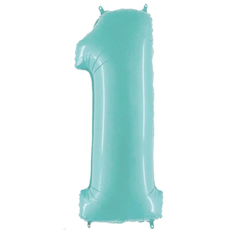 COLLECTION ONLY - Large Baby Blue Number 1 Super Shape Foil Balloon Filled with Helium & Dressed with Ribbon & Weight