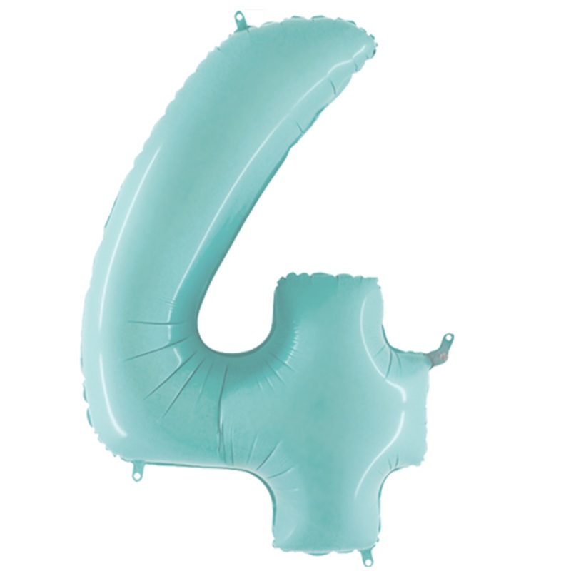 COLLECTION ONLY - Large Baby Blue Number 4 Super Shape Foil Balloon Filled with Helium & Dressed with Ribbon & Weight