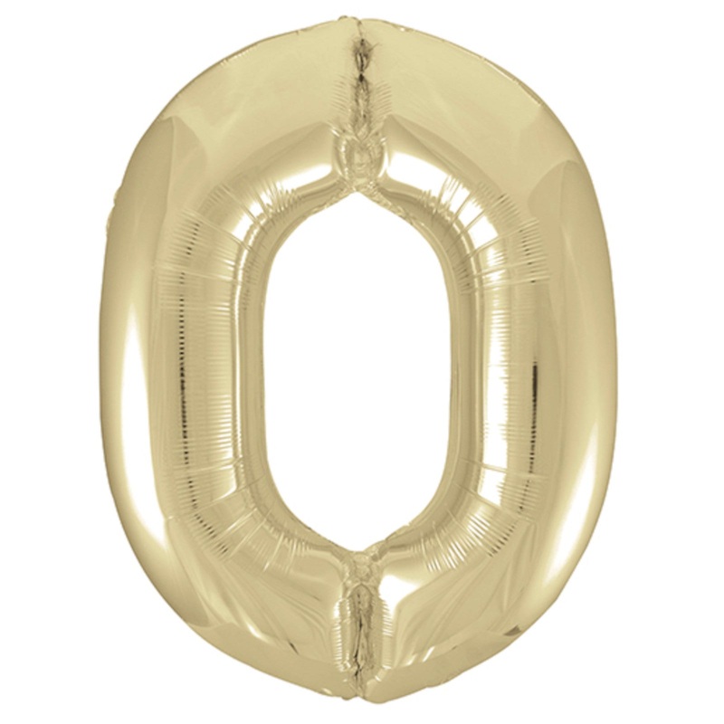 COLLECTION ONLY - Large White Gold Number 0 Super Shape Foil Balloon Filled with Helium & Dressed with Ribbon & Weight