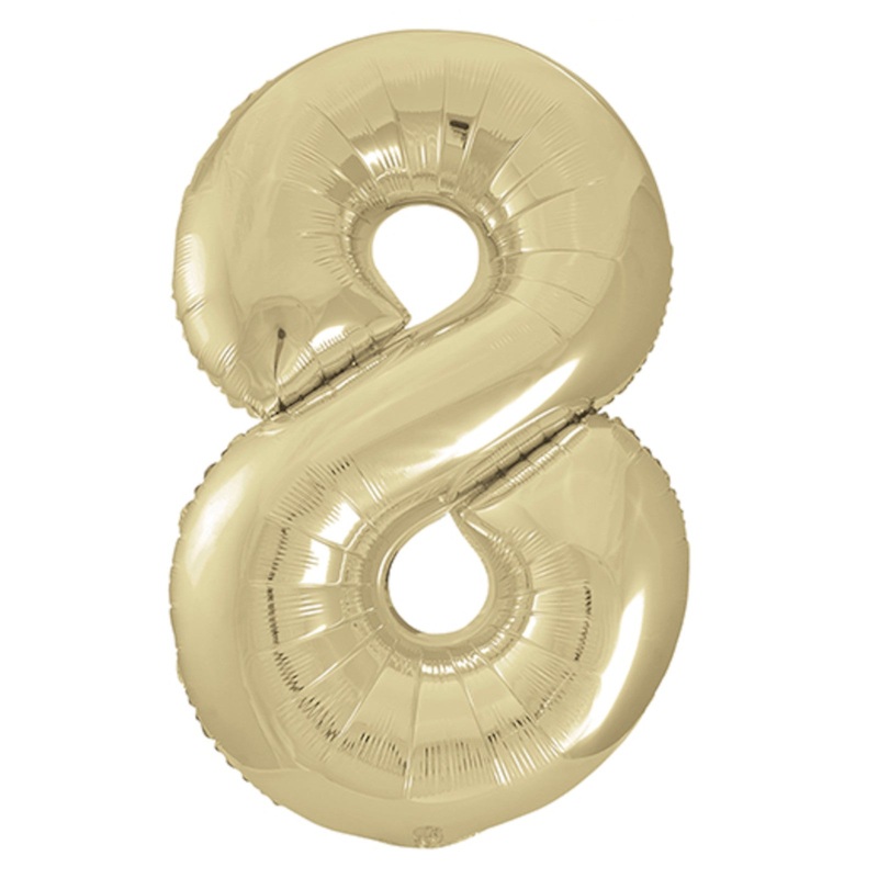 COLLECTION ONLY - Large White Gold Number 8 Super Shape Foil Balloon Filled with Helium & Dressed with Ribbon & Weight