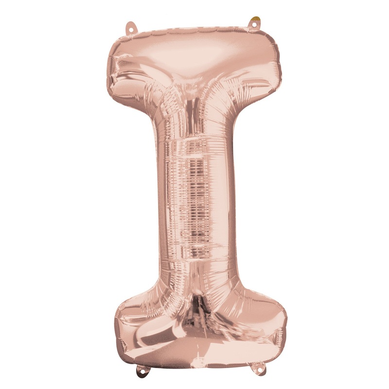 COLLECTION ONLY - Rose Gold Letter I Filled with Helium & Dressed with Ribbon & Weight