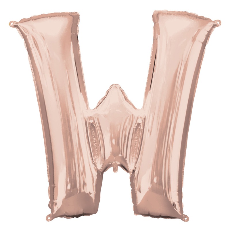 COLLECTION ONLY - Rose Gold Letter W Filled with Helium & Dressed with Ribbon & Weight
