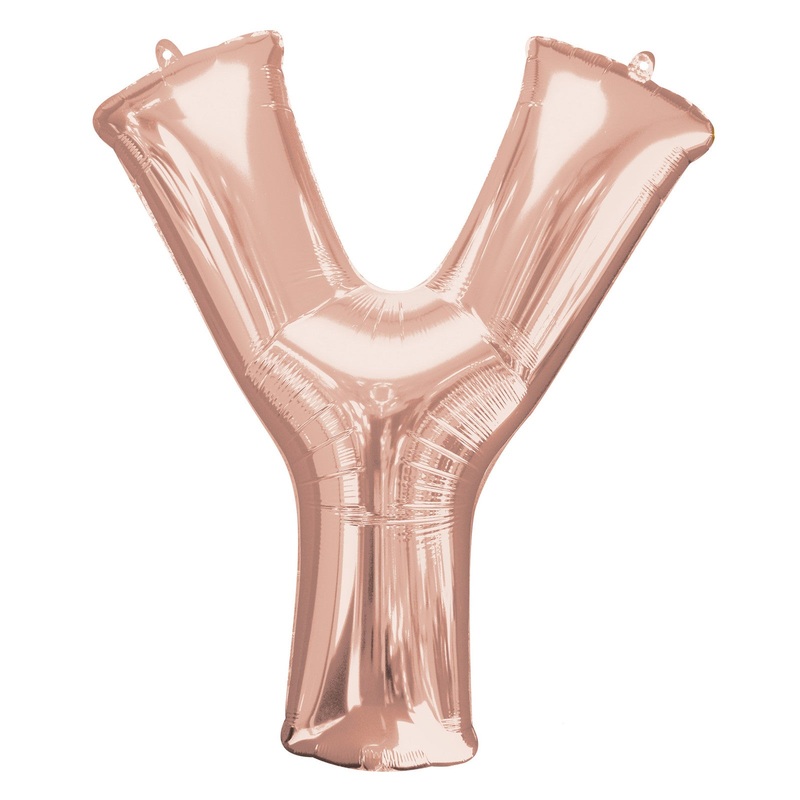 COLLECTION ONLY - Rose Gold Letter Y Filled with Helium & Dressed with Ribbon & Weight
