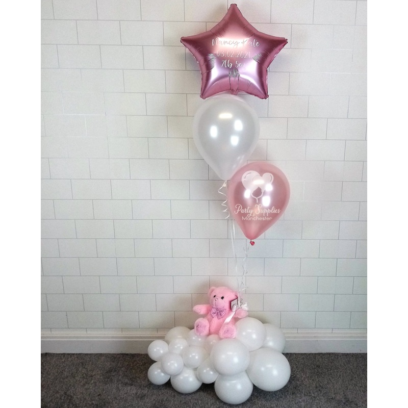 COLLECTION ONLY - Teddy on a Cloud, with a Personalised Helium Filled Star Foil Balloon