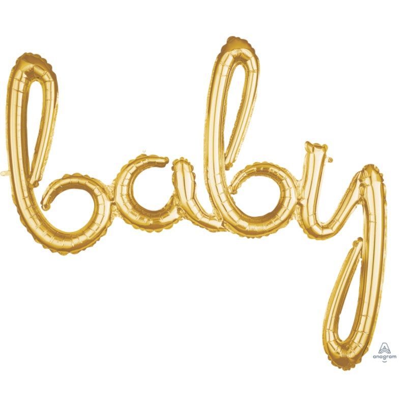 39" Gold Baby Cursive Air Filled Balloon