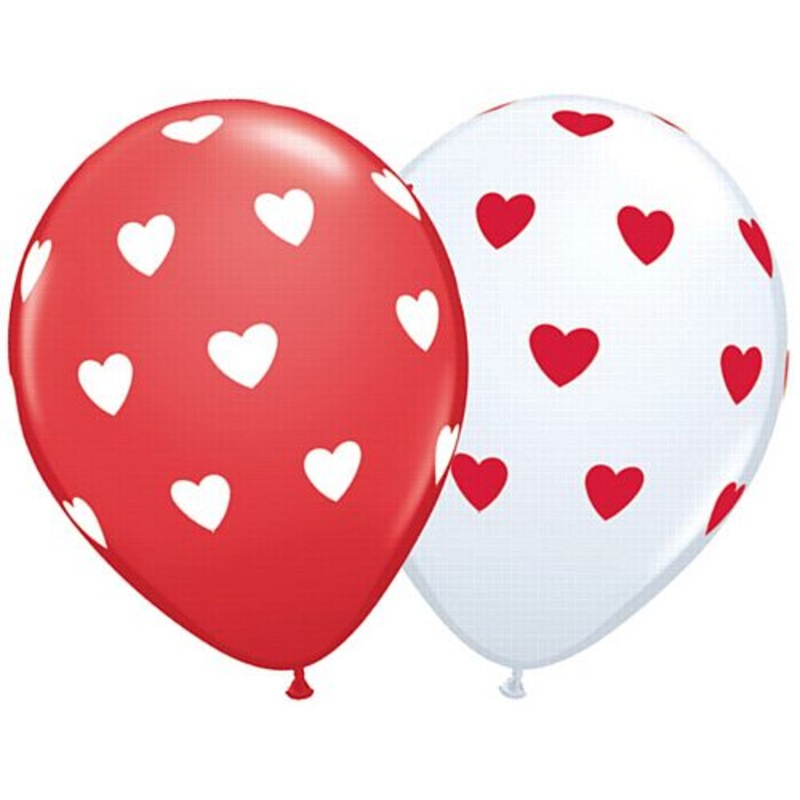 Big Hearts Red & White Assorted Qualatex Balloons - 11" - Pack of 10