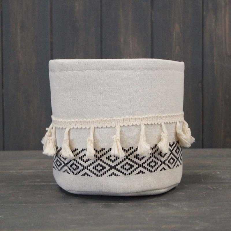 Black and White Tasselled Cotton Plant Pot Cover (14cm)