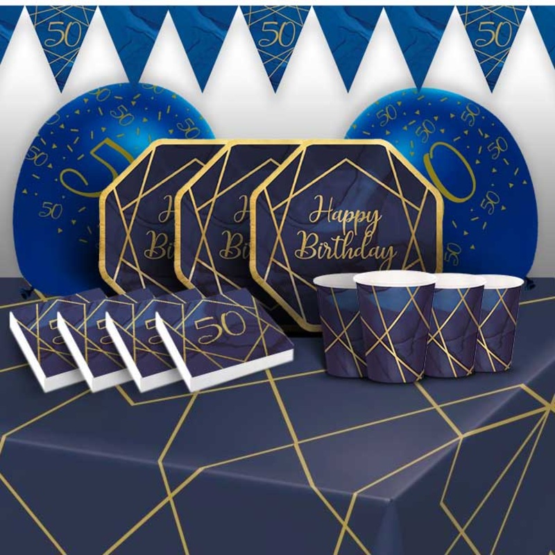 Blue and Gold 50th Birthday Party Pack: Decoration & Balloon Kit