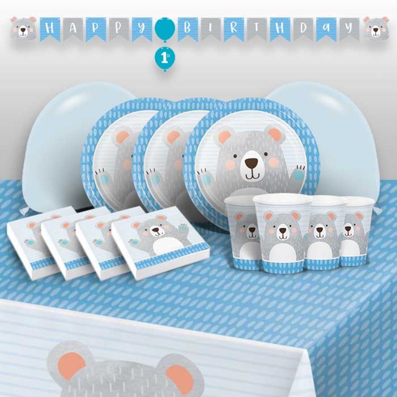 Blue Bear Birthday Party Pack: Kit with Decorations & Balloons