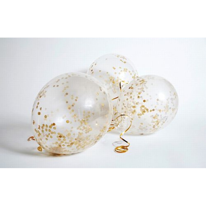Clear Latex Gold Confetti Balloons - 12" - Pack of 6