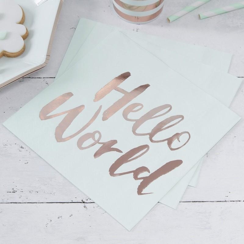 Ginger Ray Hello World Mint & Gold  Foiled Paper Napkins 20 ct.