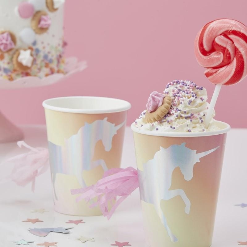 Ginger Ray Make A Wish Iridescent Foiled Unicorn Tassel Paper Cups 8 ct.
