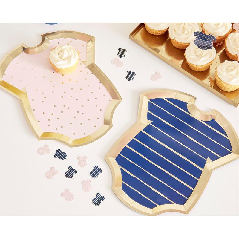 Gold Foiled Pink and Navy Baby Grow Shaped Mixed Plates 8 ct.