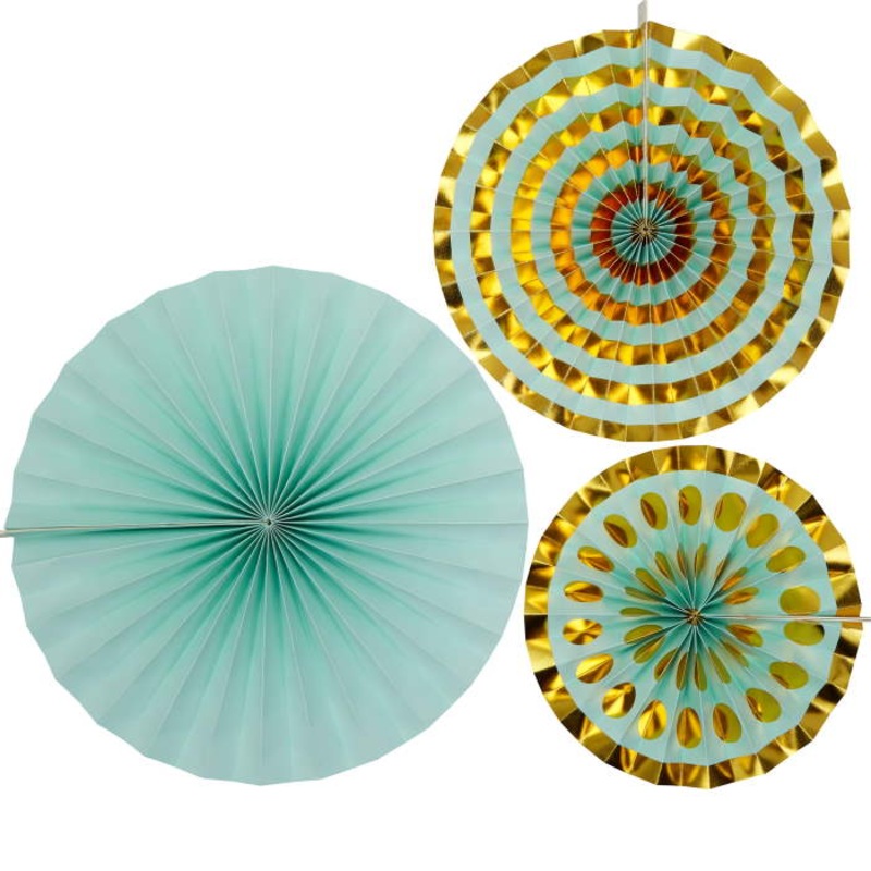 Mint Green Fan Hanging Decorations Marbled Pack of 3