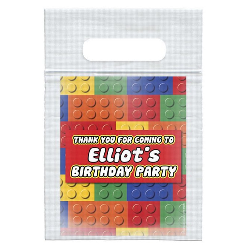Personalised Building Blocks Card Insert With Sealed Party Bag - Pack of 8