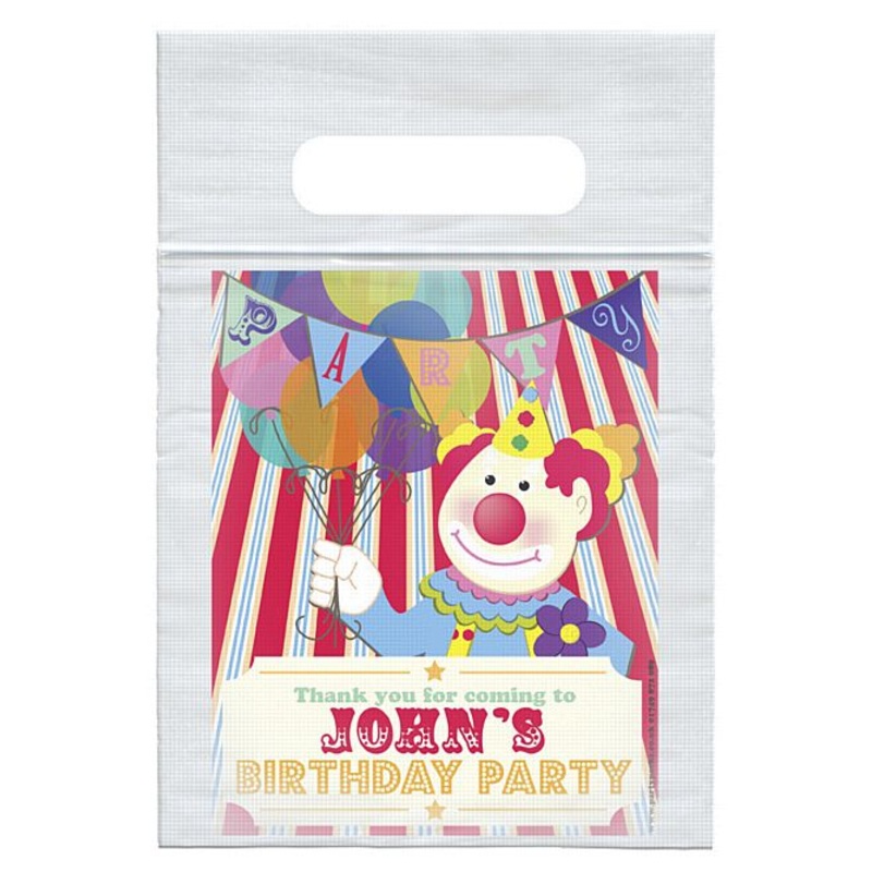 Personalised Clown Themed Card Insert With Sealed Party Bag - Pack of 8