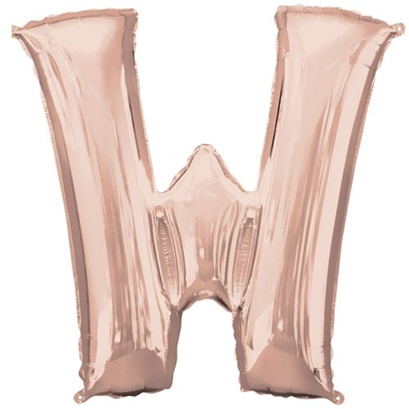 Rose Gold Letter 'W' Air Filled Foil Balloon - No Helium Required! - 16"