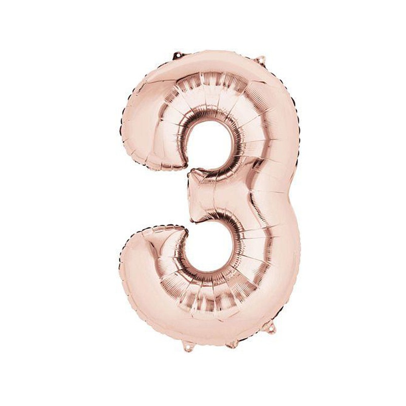 Rose Gold Number 3 Air Filled Foil Balloon - No Helium Required! - 16"